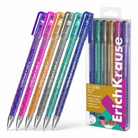Набор гелевых ручек 6 цветов 1,0 мм ErichKrause G-Cube Stick Glitter/24