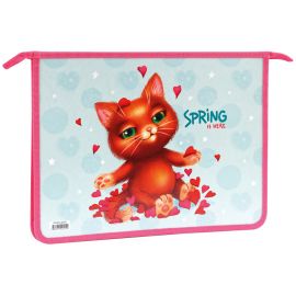 Папка для тетрадей 1 отделение А4 ArtSpace "Spring Cat", пластик, на молнии ПТ-815_42225