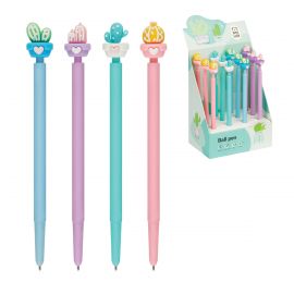 Ручка шариковая автоматическая MESHU "Lovely Cactus", синяя, 0,7мм, корпус ассорти, с топпером MS_02