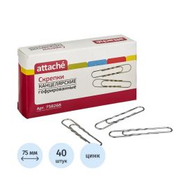 Скрепки 75 мм металлические овальные оцинкованные (40 шт) Attache