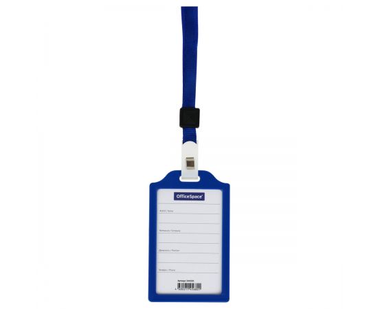 Бейдж вертикальный OfficeSpace, 85*55мм, жесткий каркас, синий, без держателя 344585