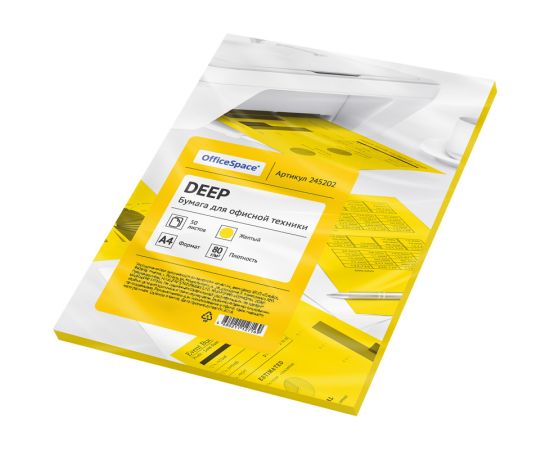 Бумага А4 OfficeSpace, 80 г/м2, 50 листов желтая