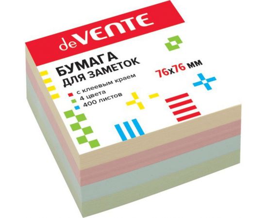 Бумага для заметок с клеевым краем deVente  пастель 4  цвета, 76*76 мм , 400 л