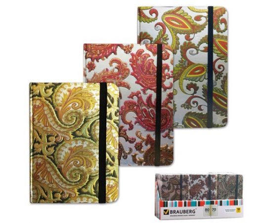 Блокнот А7+,80л,Brauberg,дизайн-обложка,фольга,резинка