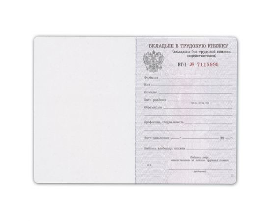 Вкладыш в трудовую книжку, Гознак