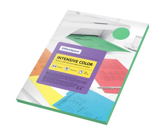 Бумага цветная OfficeSpace "Intensive Color", А4, 80г/м?, 100л., (зеленый) IC_38228