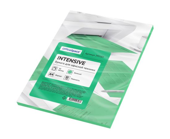 Бумага цветная OfficeSpace intensive А4, 80г/м2, 50л. (зеленый) 245183