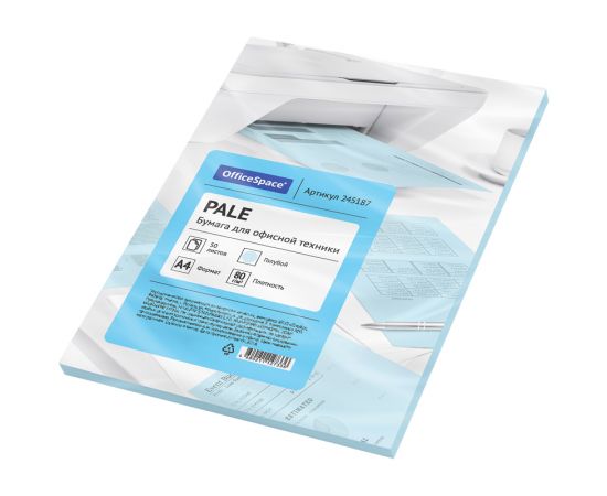 Бумага цветная OfficeSpace pale А4, 80г/м2, 50л. (голубой) 245187