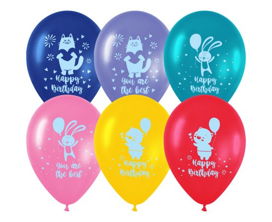 Воздушные шары,  25шт., М12/30см, MESHU "Happy birthday", пастель, ассорти MS_42101