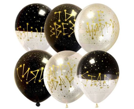 Воздушные шары,  25шт., М12/30см, ПатиБум "Black&Transparent. Ты звезда", ассорти, европодвес 469029