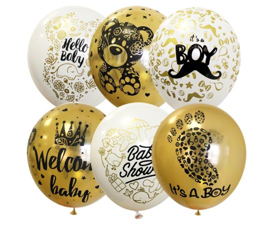 Воздушные шары,  25шт., М12/30см, ПатиБум "Welcome Baby Boy", ассорти, европодвес 4690296076252