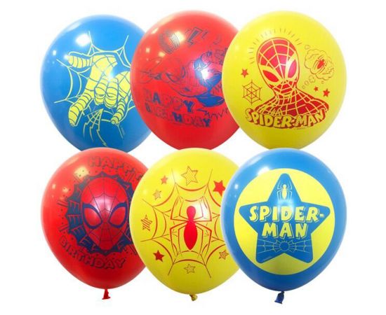 Воздушные шары,  5шт., М12/30см, ПатиБум "Человек-Паук", шелк ассорти, европодвес 4690241283193