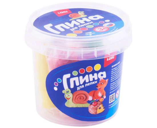 Глина для лепки Lori, 7 цв., 230г, с формочками, в баночке