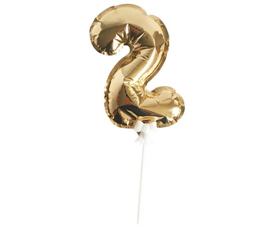 Воздушный шар, самодув, 18см Поиск "Цифра 2", фольгированный, золотой
