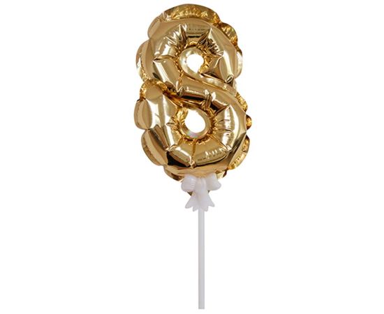 Воздушный шар, самодув, 18см Поиск "Цифра 8", фольгированный, золотой