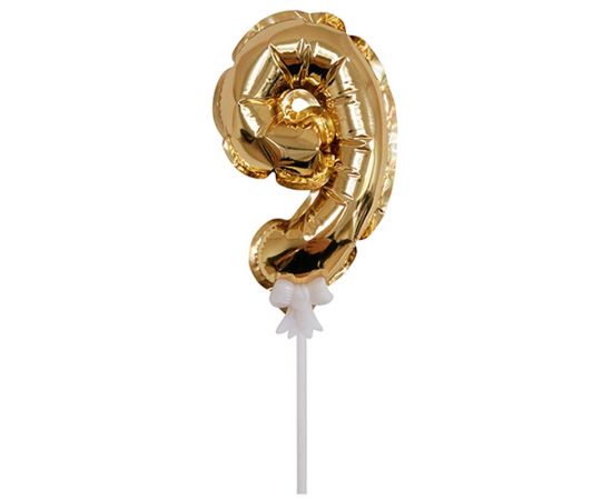 Воздушный шар, самодув, 18см Поиск "Цифра 9", фольгированный, золотой