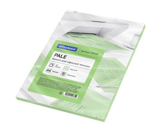 Бумага цветная OfficeSpace pale А4, 80г/м2, 50л. (зеленый)