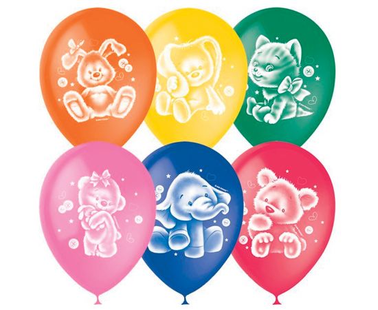 Воздушные шары, 50шт., M12/30см, ПатиБум "Плюшевые друзья", пастель+декор