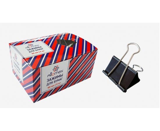 Зажимы для бумаг 60 мм (6 шт) черные в картонной коробке Attomex/72