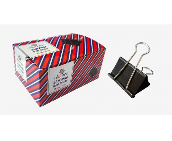 Зажимы для бумаг 75 мм (6 шт) черные в картонной коробке Attomex/48