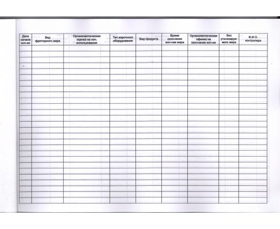 Журнал  учета фритюрного жира