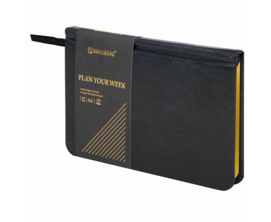 Еженедельник А6 недатированный, 64 л, кожзам BRAUBERG "Iguana" черный