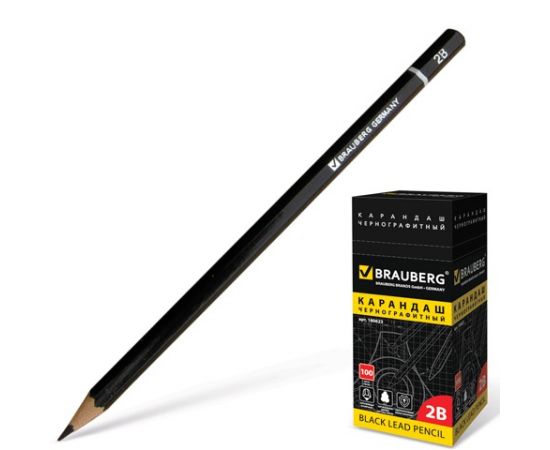 Карандаш  Brauberg 2B"Touch line",черный заточенный