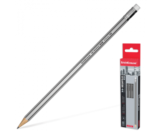 Карандаш  ERICH KRAUSE,с ластиком, HB,Megapolis