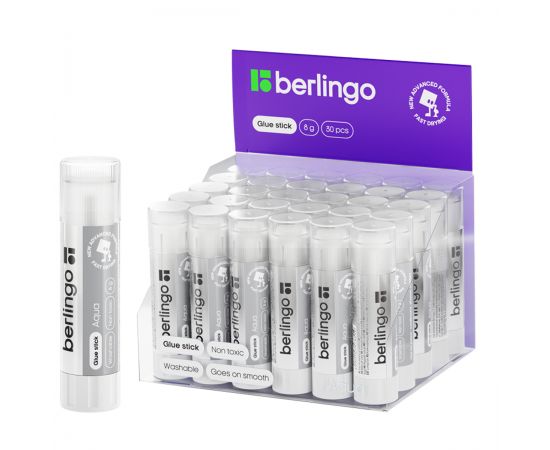 Клей-карандаш BERLINGO "Aqua", 08г, прозрачный