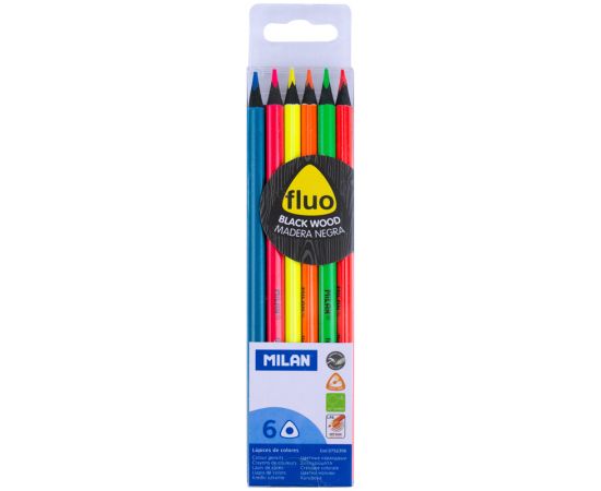 Карандаши флуорисцентные Milan 6 цв., трехгранные, заточенные