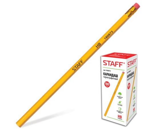 Карандаш  STAFF НВ незаточенный с ластиком