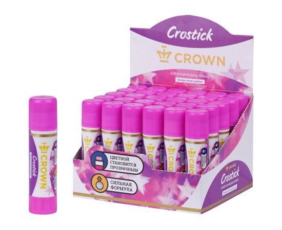 Клей-карандаш Crown "Indicator", 08г, с цветным индикатором