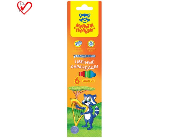 Карандаши 06цв., цветные Мульти-Пульти "Енот в саванне", утолщ., заточен., картон, европ.,с точилкой