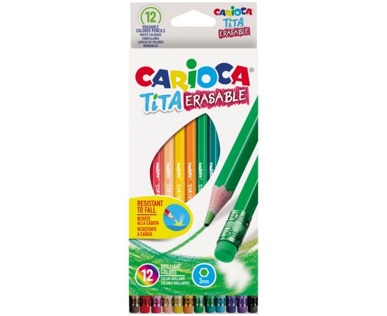 Карандаши цветные пластиковые стираемые Carioca "Tita Erasable", 12цв., заточен.