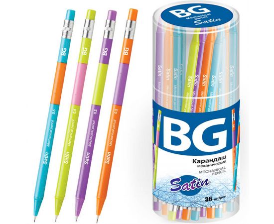Карандаш механический BG "Satin" 0,5мм, HB, ассорти KM 3932
