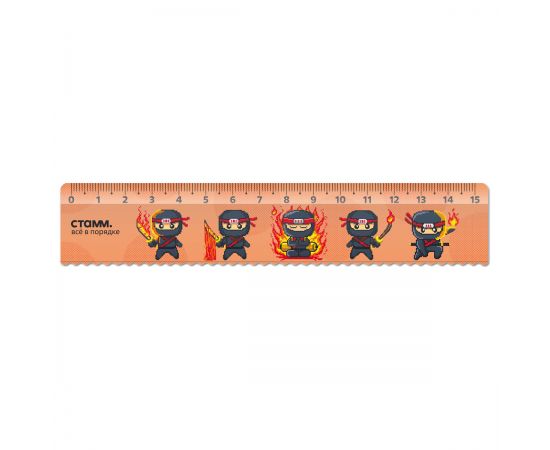 Линейка 15см СТАММ "Ниндзя", пластиковая, с волнистым краем, европодвес ЛН-31401