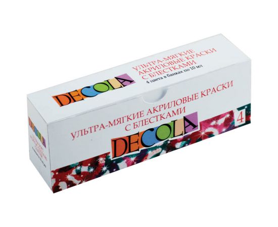 Краски акриловые "Декола" 4цв.,10мл,ультра-мягкие с блестками