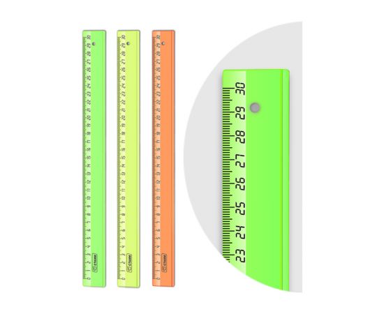 Линейка 30см СТАММ "Neon Crystal", пластиковая, ассорти ЛН32