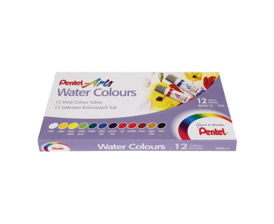 Краски акварельные художественные PENTEL "Water Colours", НАБОР 12 цветов, туба 5 мл, картонная упак