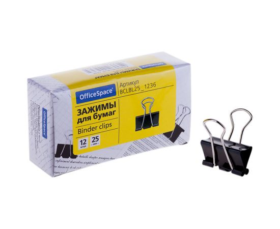 Клипы для бумаг 25мм, OfficeSpace, ., черные, картонная коробка