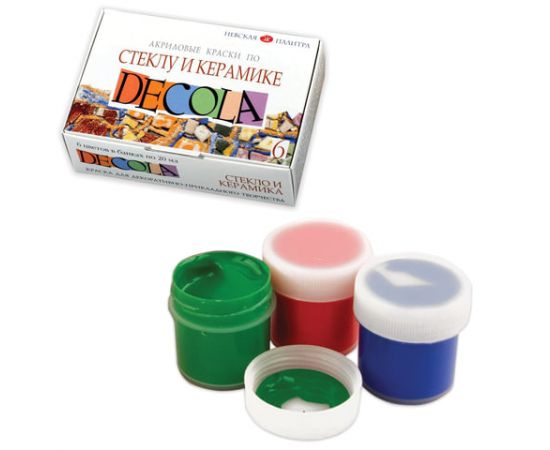 Краски акриловые "Декола" 6 цв., 20 мл.,по стеклу и керамике