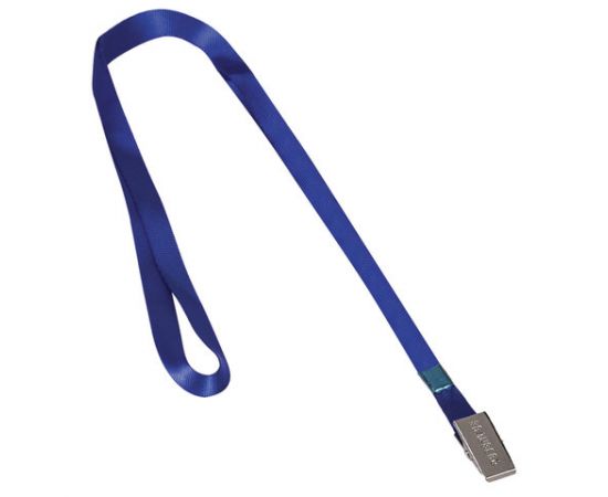 Лента для бейджей, 45 см, металлический клип, СИНЯЯ, Brauberg