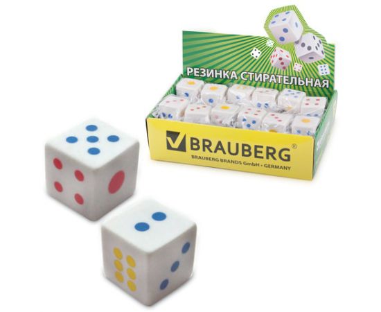 Ластик BRAUBERG "Game", в форме игральной кости, 24х24х24 мм, белая