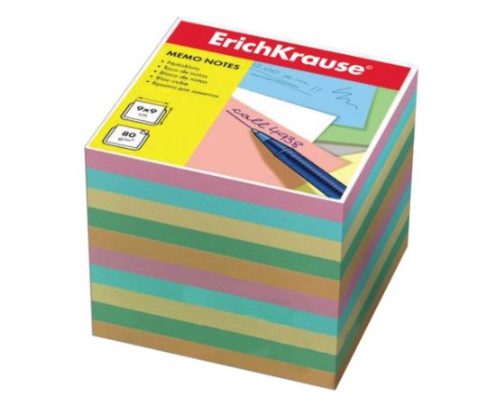 Куб для записей 9*9*9 мм, ERICH KRAUSE непроклеенный,  цветной