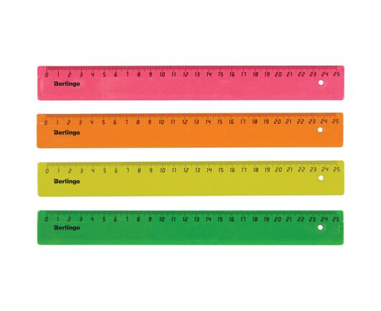 Линейка 25 см BERLINGO,пластиковая, флуоресцентная, ассорти