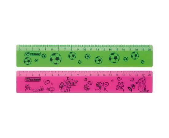 Линейка 20 см,широкая,флуоресцентная,с рисунком,СТАММ