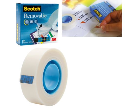 Клейкая лента канцелярская 19 мм х 33 м, невидимая, удаляемая, матовая, SCOTCH "Magic", 70016072848