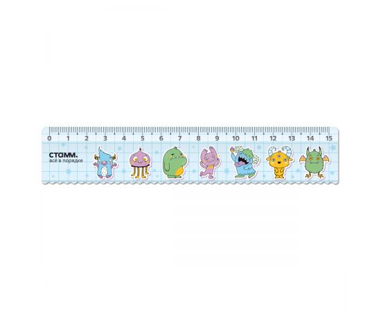 Линейка 15см СТАММ "Монстрики", пластиковая, с волнистым краем, европодвес ЛН-31399