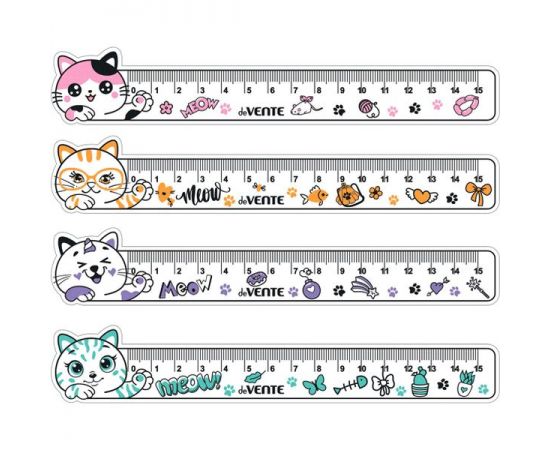 Линейка 15 см, гибкий пластик, непрозрачная, фигурная, deVENTE Cat