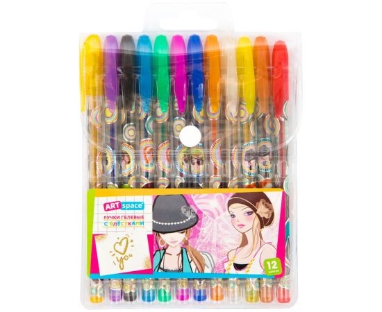 Набор гелевых ручек 12 цв.СПЕЙС,с блестками